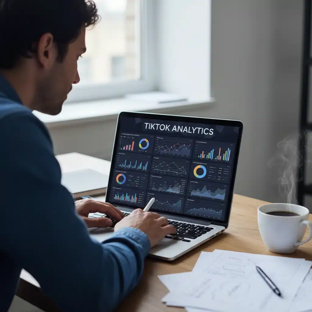 Person analyzing TikTok analytics dashboard on laptop
