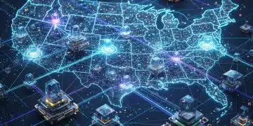 Futuristic network infrastructure overlaying a map of the US, representing advanced 6G research and development.