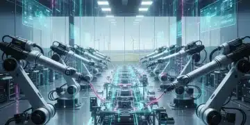 Futuristic US manufacturing plant leveraging Edge AI for enhanced efficiency in 2026.
