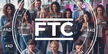 Influencers displaying clear disclosure labels on social media with FTC logo