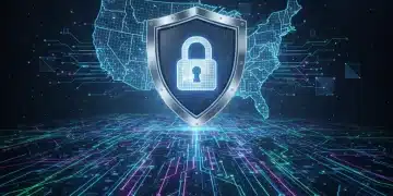Futuristic cybersecurity network shield protecting US data