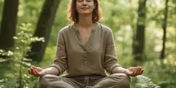 Person meditating outdoors, smartphone off, symbolizing digital detox