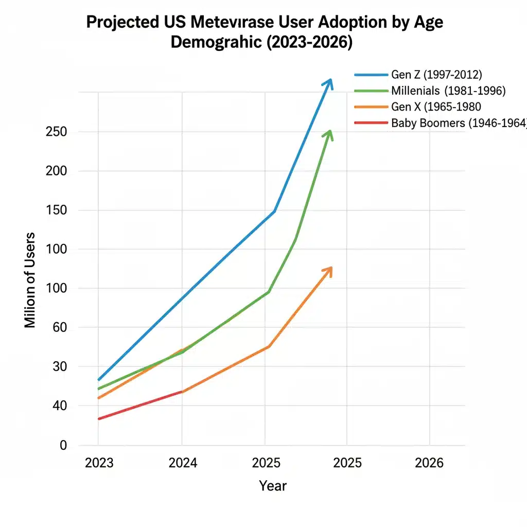 Projected metaverse user adoption rates across US age demographics by 2026.