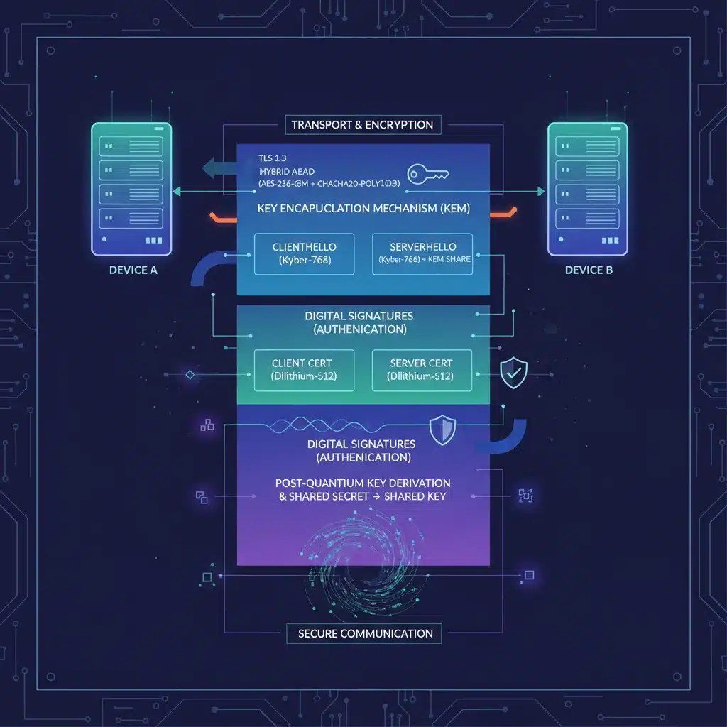 Diagram of post-quantum cryptographic handshake layers