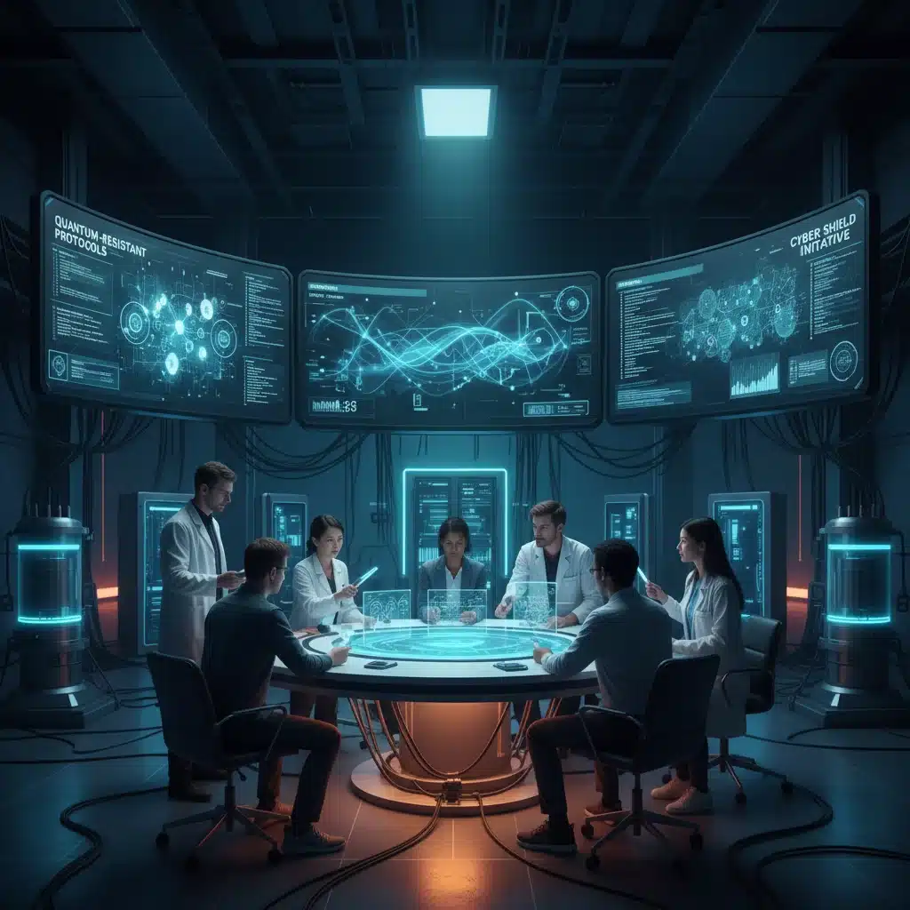 Cybersecurity and quantum experts collaborating on defense