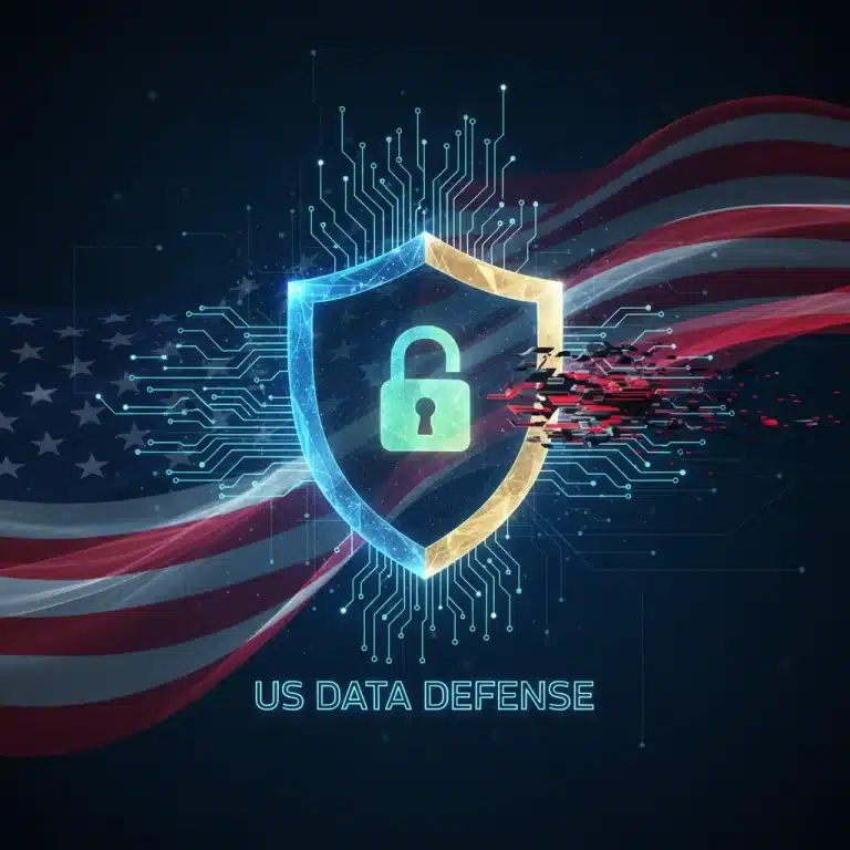 Futuristic quantum shield protecting US digital data