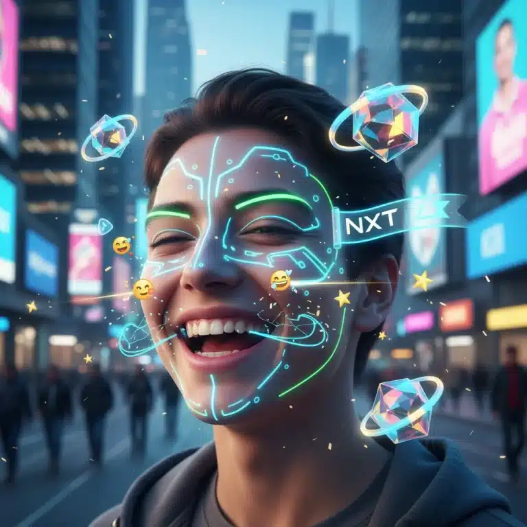 Dynamic Snapchat AR filter enhancing user's face with interactive brand elements, increasing engagement.