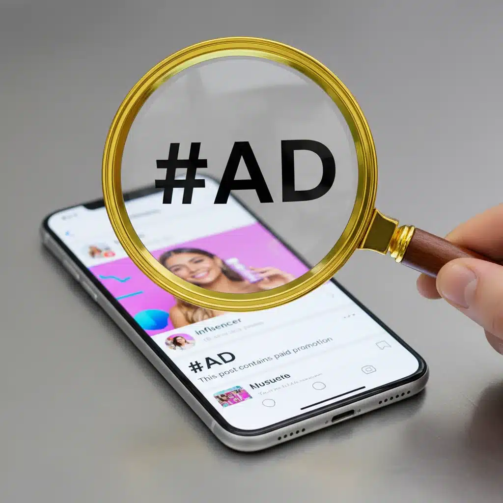 Magnifying glass examining social media post with clear disclosure