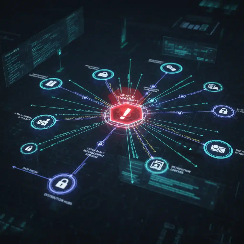 Complex supply chain network with highlighted vulnerability