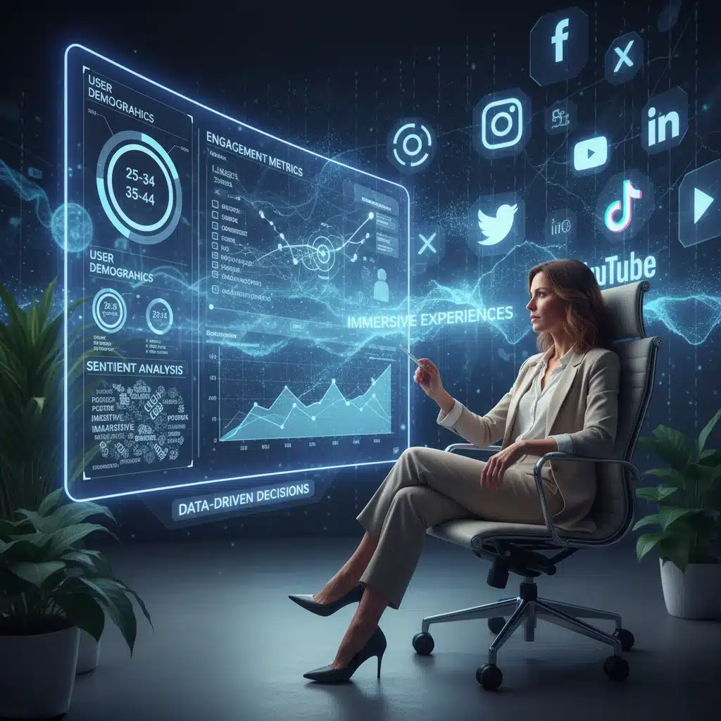 Marketer analyzing data for immersive social media experiences