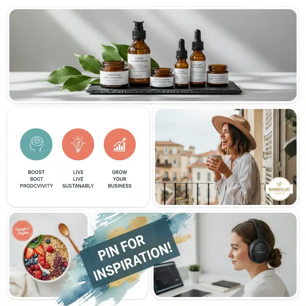 Optimized Pinterest pins featuring high-quality product and lifestyle images