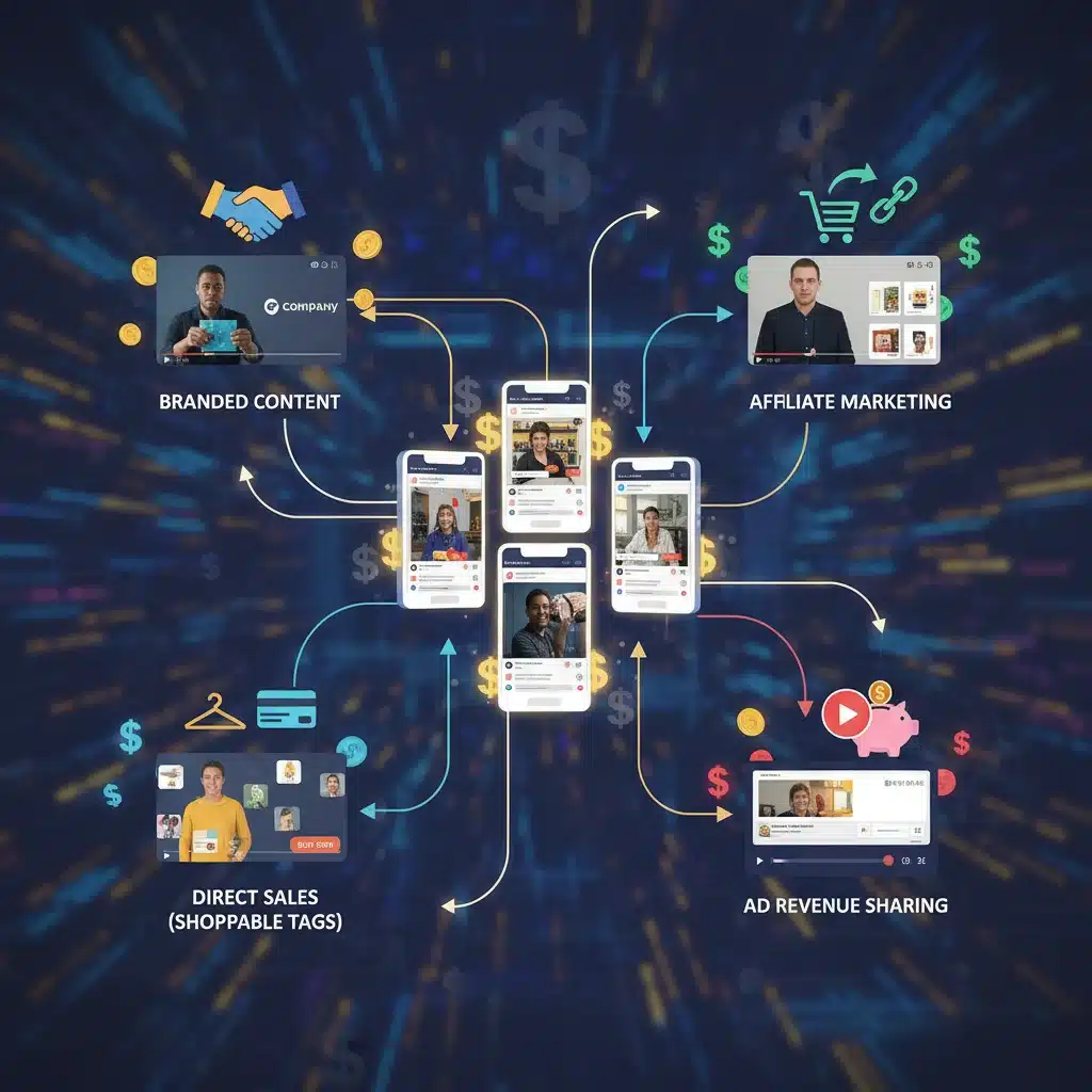 Illustrating monetization strategies for short-form video content.