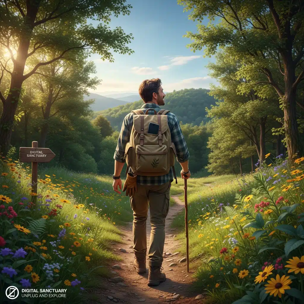 Person enjoying nature during a tech detox, practicing mindful disengagement from devices.