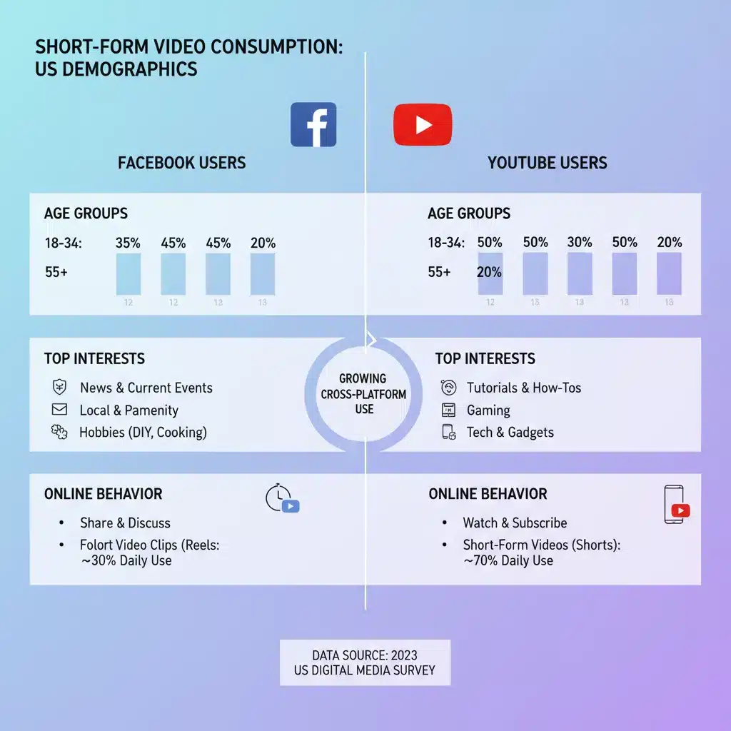 Infographic comparing US audience demographics for Facebook and YouTube.